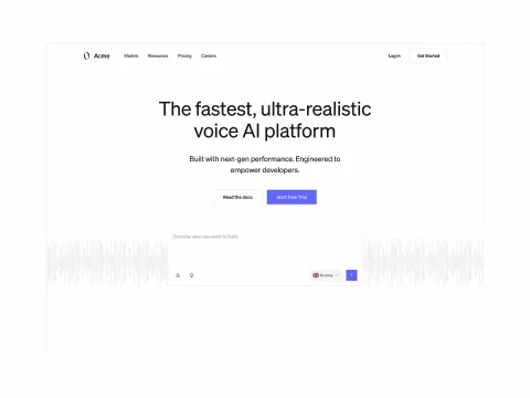 Voice AI website hero with a light background and a purple call to action.